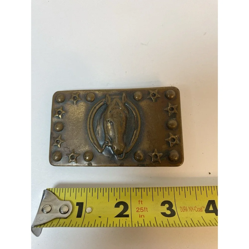 Horse Head Metal Belt Buckle With Stars And Circles Border‎ Vintage